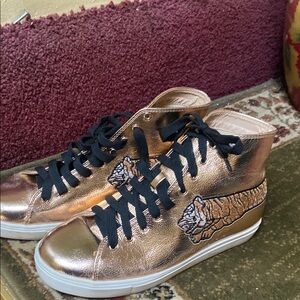 Cape Robbin Gold High-Top Sneakers with Tiger Embroidery